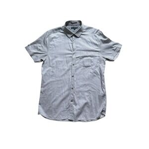Ted‎ Baker London Button Down Shirt Mens 3 (Medium) Geometric Short Sleeve Gray